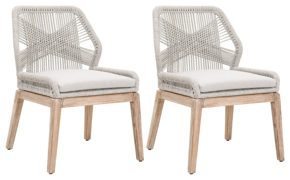 Rope Woven Natural Mahogany Legs Dining Chair, Set of 2
