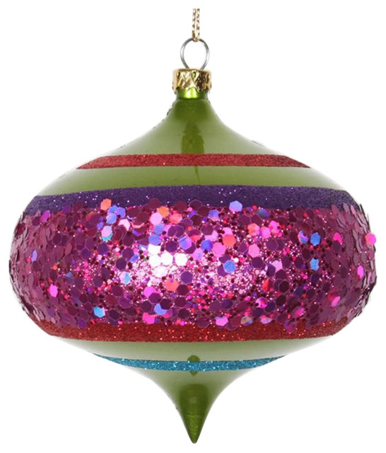 4 Purple Pink Turquoise Green Beads glitter Shatter Resistant Christmas Ornament