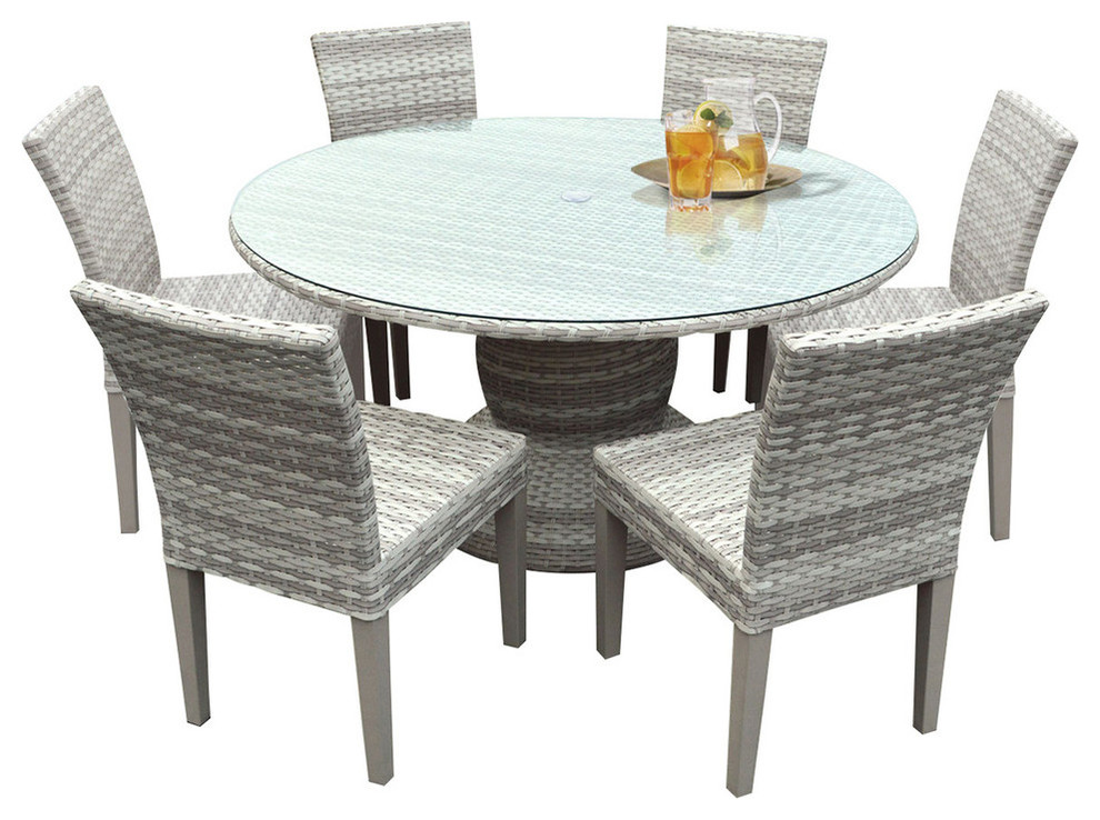 TK Classics Fairmont 7 Piece 60" Round Glass Top Patio Dining Set