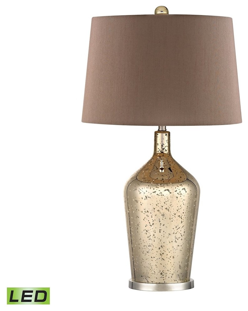 Glass Bottle LED Table Lamp, Gold Antique Mercury Glass