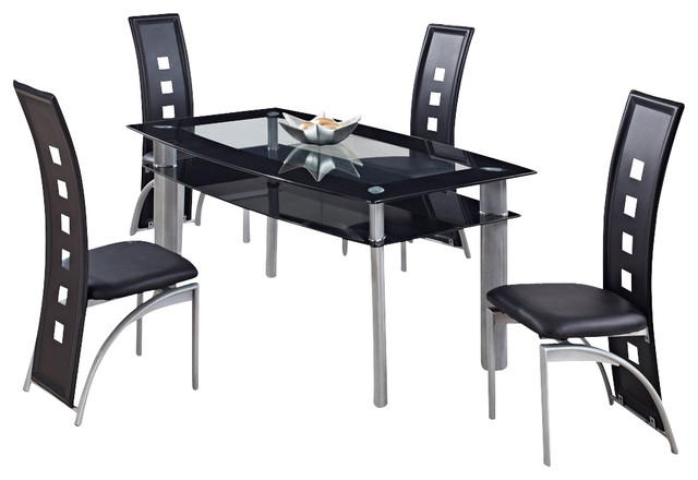 Global Furniture Usa 1058dt 5 Piece Black Glass Dining Room Set W