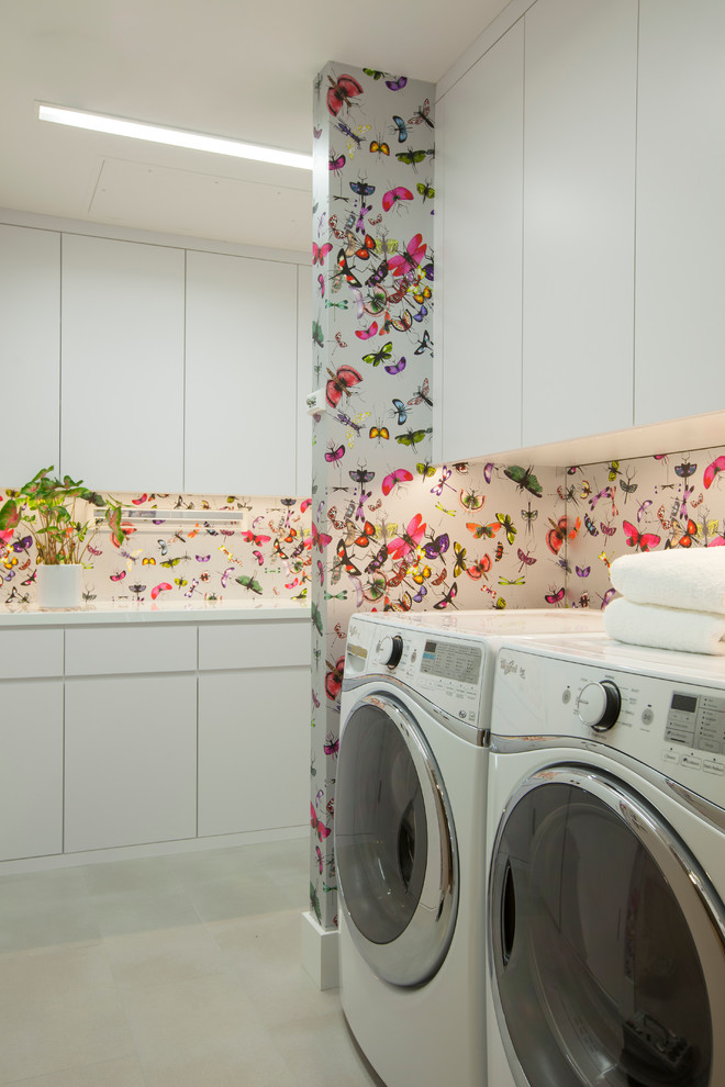 Transitional laundry room in Los Angeles.