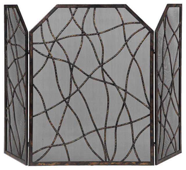 Dorigrass Distressed Mocha Brown Fireplace Screen Transitional Dorigrass Distressed Mocha Brown Fireplace Screen Transitional Screens