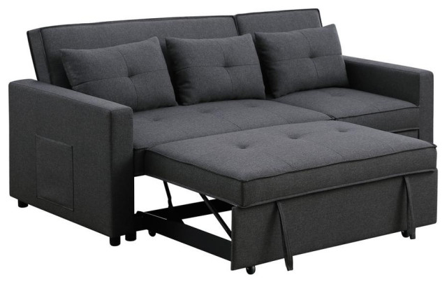 Zoey Dark Gray Linen Convertible Sleeper Sofa with Side Pocket ...