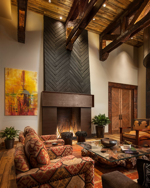 Rustic Modern amerikansk-southwestern-vardagsrum