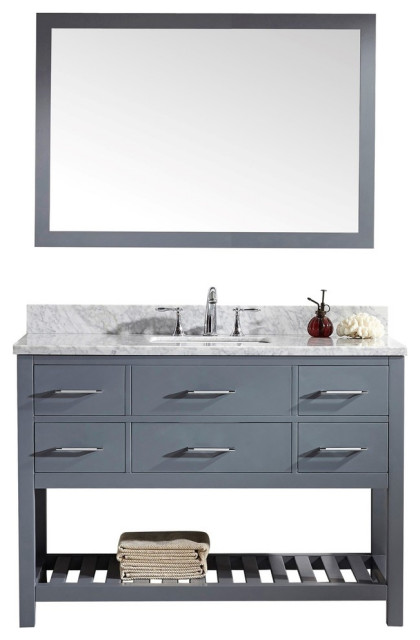 Caroline Estate 48" Single Vanity in Gray with Marble Top, Square Sink, Mirrors