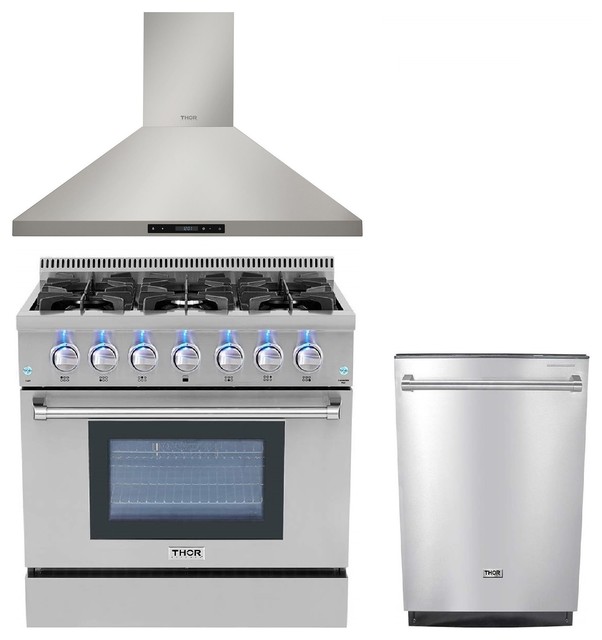 36 Inch Gas Range Thor Kitchen 3 Piece Bundle Contemporary Gas
