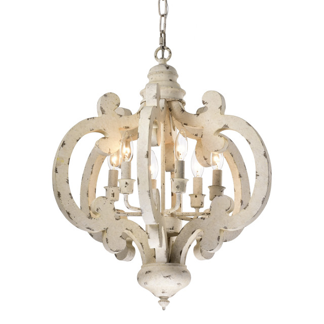 Savannah 6 Light Vintage Distressed Antique White Birch Wood