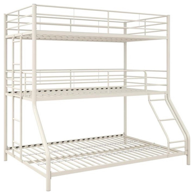 Pemberly Row Metal Triple Bunk Bed for Kids Twin/Twin/Full in White