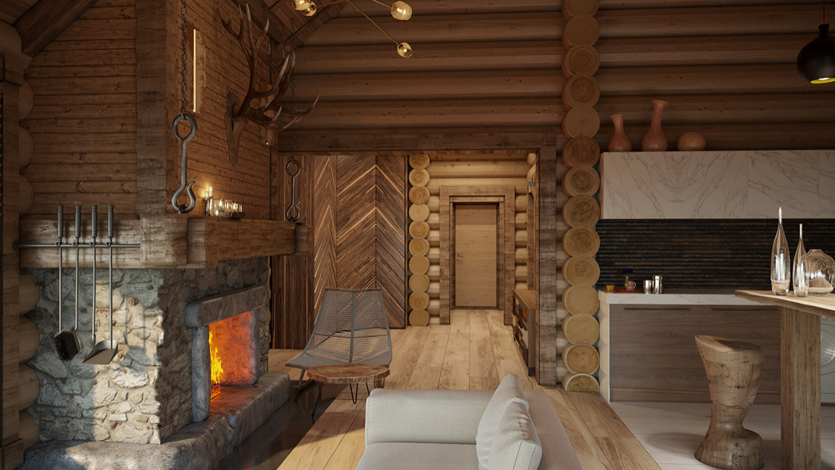 Интерьер дома в срубе
