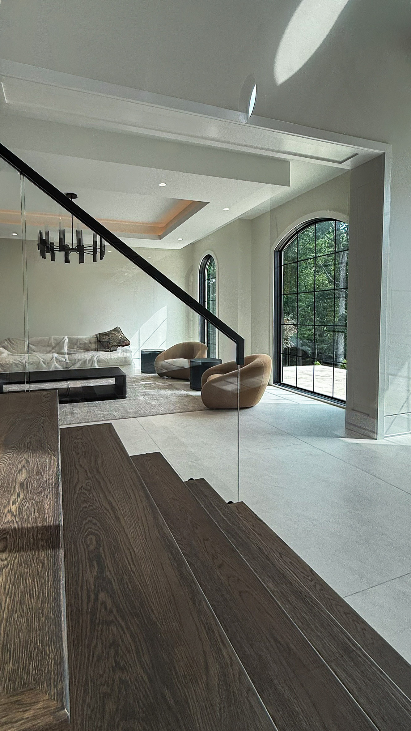 Project #159 | Modern Foyer Stair with Stand-off Glass Railing