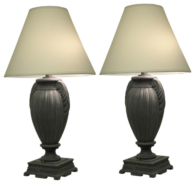 Set Of 2 Deep Bronze Finish Urn Style Table Lamps 30 Inches Tall