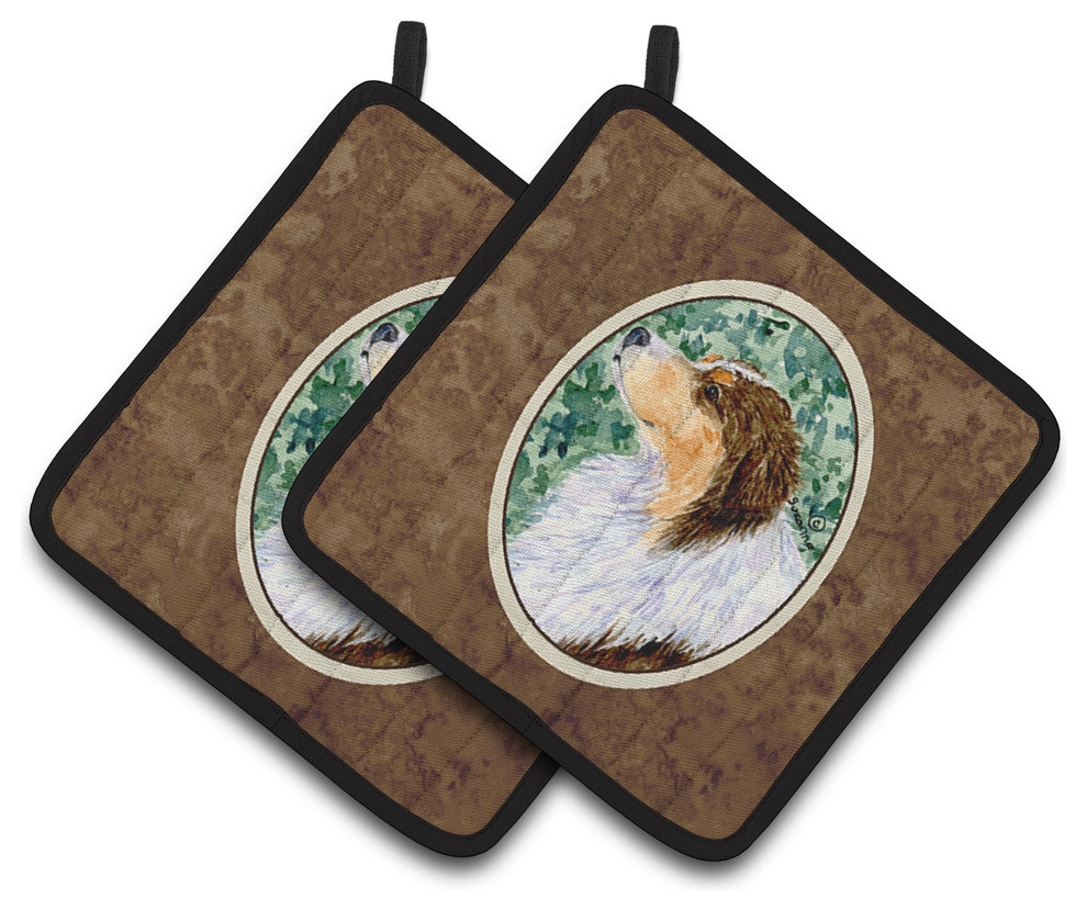Australian Shepherd Pot Holders, Set of 2 Contemporary Oven Mitts And Pot Holders by the
