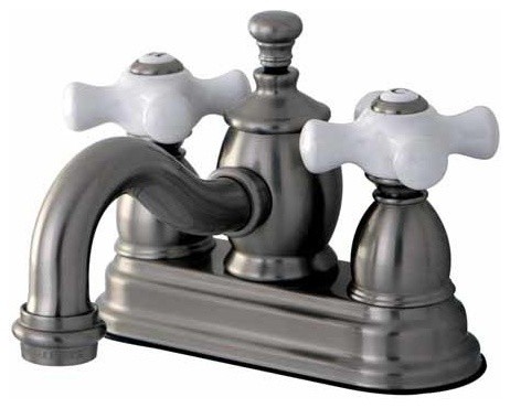 4 Lavatory Faucet Heritage Spout Porcelain Cross Handle
