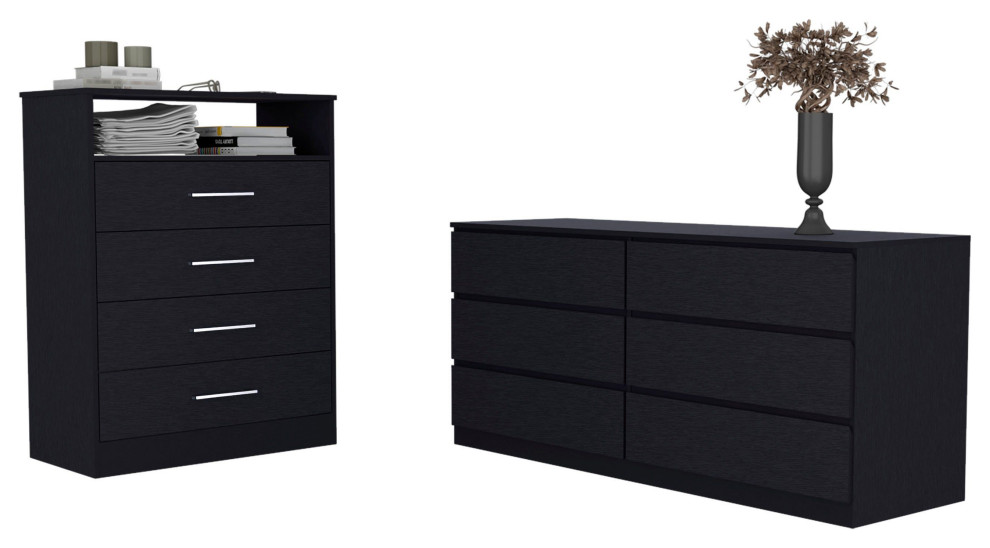 Tryon 2Piece Bedroom Set, Dresser and Double Dresser, Black Transitional Dressers by
