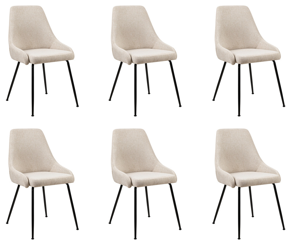 Beige Linen Upholstered Dining Room Chairs Set of 6 Midcentury