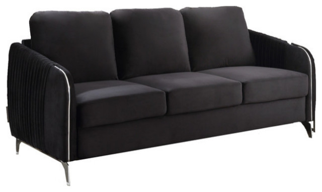 Hathaway Velvet Modern Chic Sofa Couch, Black