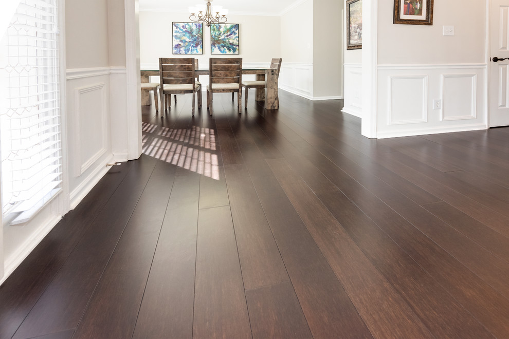 Example of a bamboo floor and brown floor entryway design in Charlotte