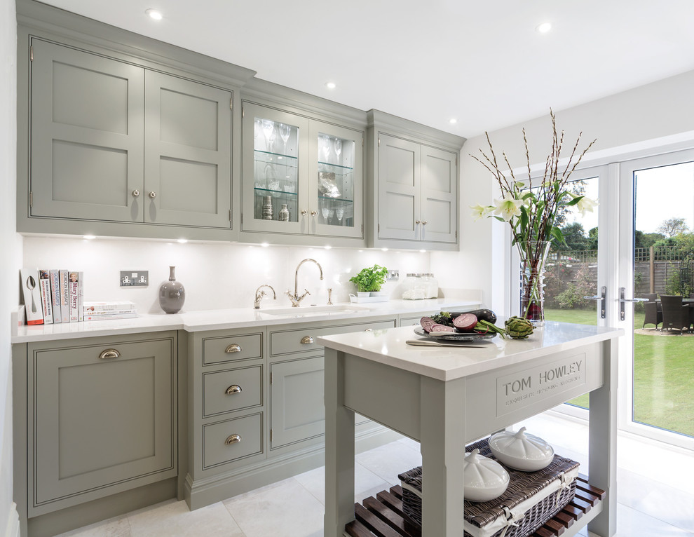 Design ideas for a small traditional kitchen in Manchester with shaker cabinets and grey cabinets.