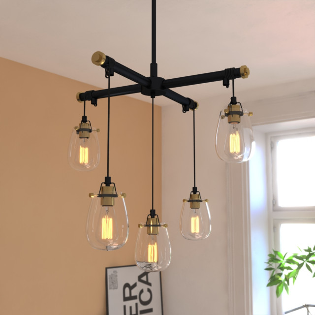 Vaxcel Lighting Kassidy 4 Light 33 inch Black and Natural Brass Pendant Ceiling 