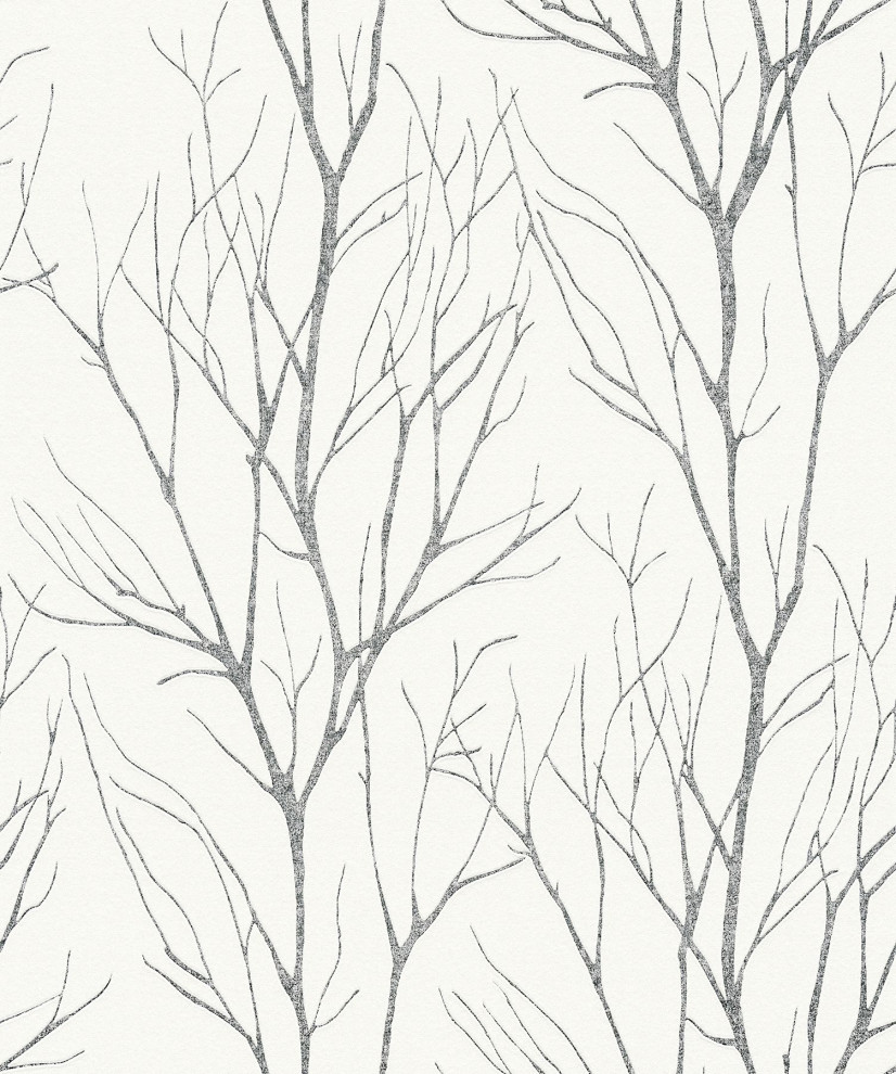 2979-37260-4 Diani Metallic Tree Botanical Wallpaper in Charcoal Gray White