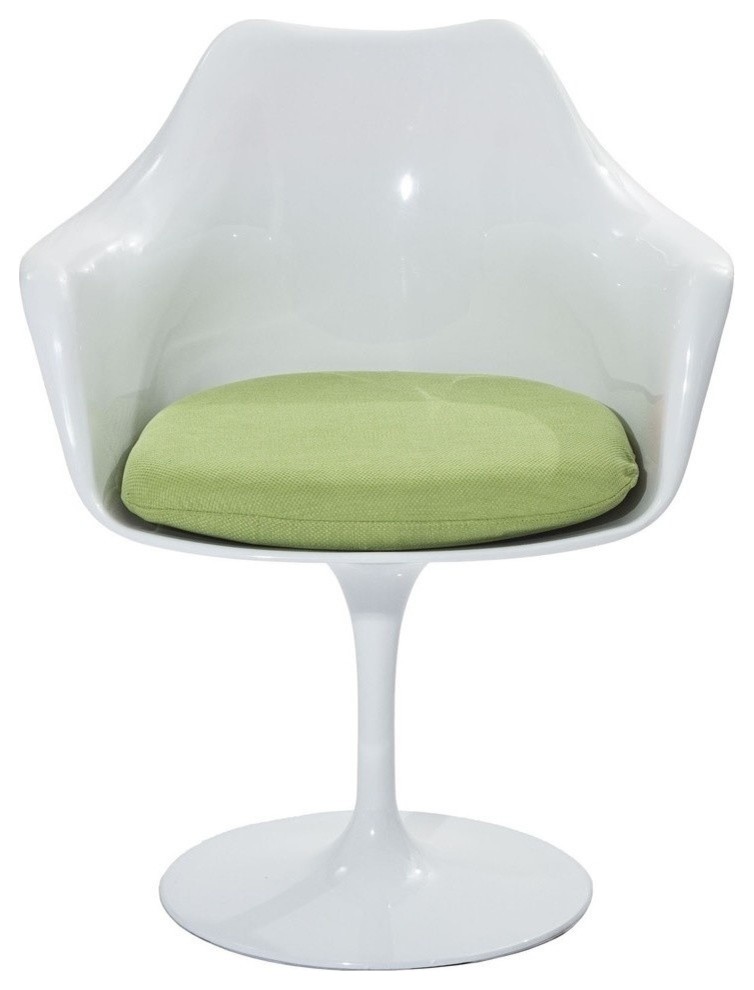 Modern white plastic lounge chair with green cushion Lebus
