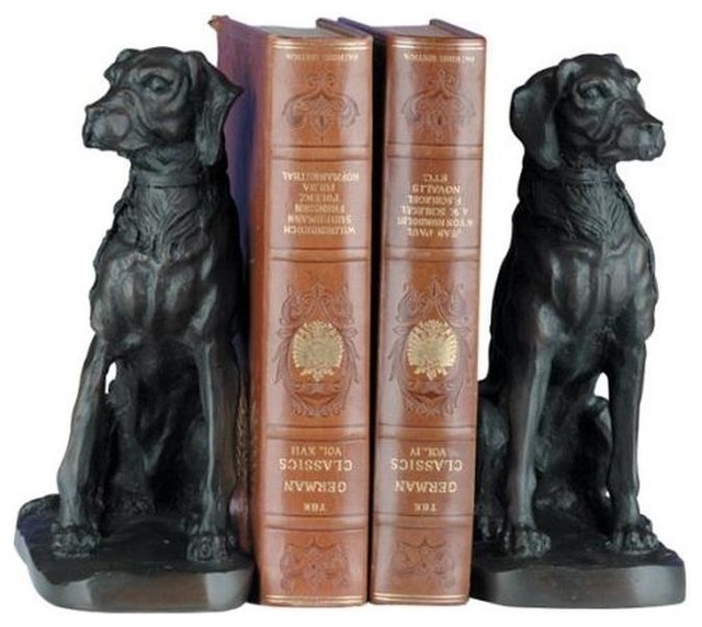 Bookends Bookend TRADITIONAL Lodge Sitting Lab Labrador Dog Ebony