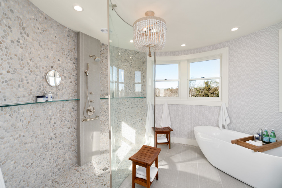 Inspiration for a large modern bathroom remodel in Providence
