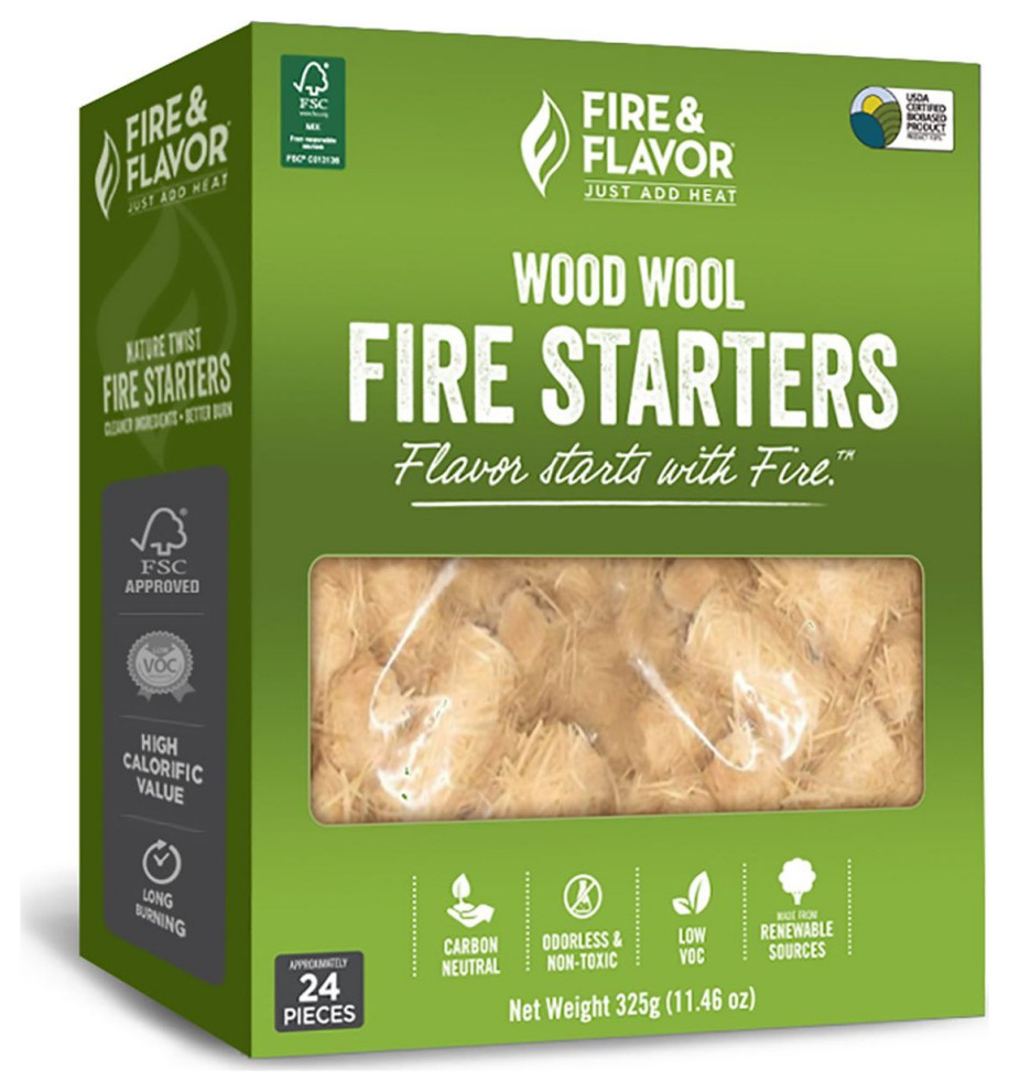 Fire & Flavor Wood Wool Fire Starters 24 Pieces Modern Grill