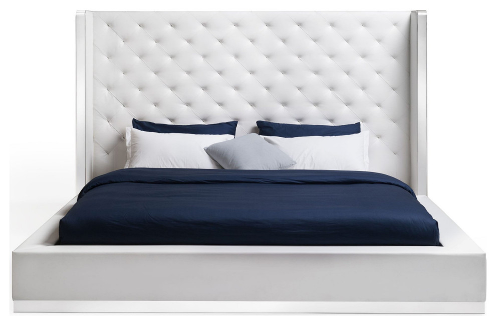Abrazo Bed King, White Faux Leather