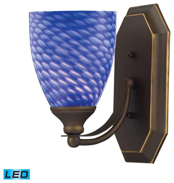 ELK Lighting 1-Light LED Vanity, Aged Bronze, Sapphire Glass