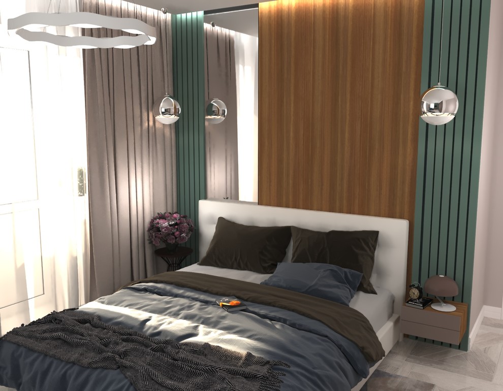 Спальня в проекте 2-х комнатной квартиры для молодой семьи