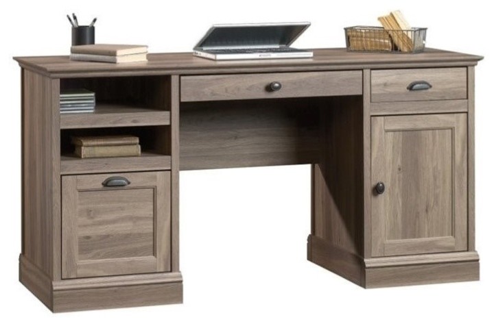 Sauder Barrister Lane Engineered Wood Executive Desk in Salt Oak