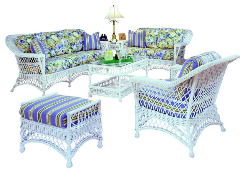 Bar Harbor 6-Piece Living Room Furniture Set, White, Botanical-Fern Fabric