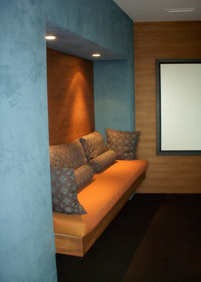 Design ideas for an eclectic home theatre in Los Angeles.