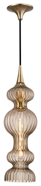 Pomfret 1600-AGB-BZ 1 Light Pendant With Bronze Glass, Aged Brass