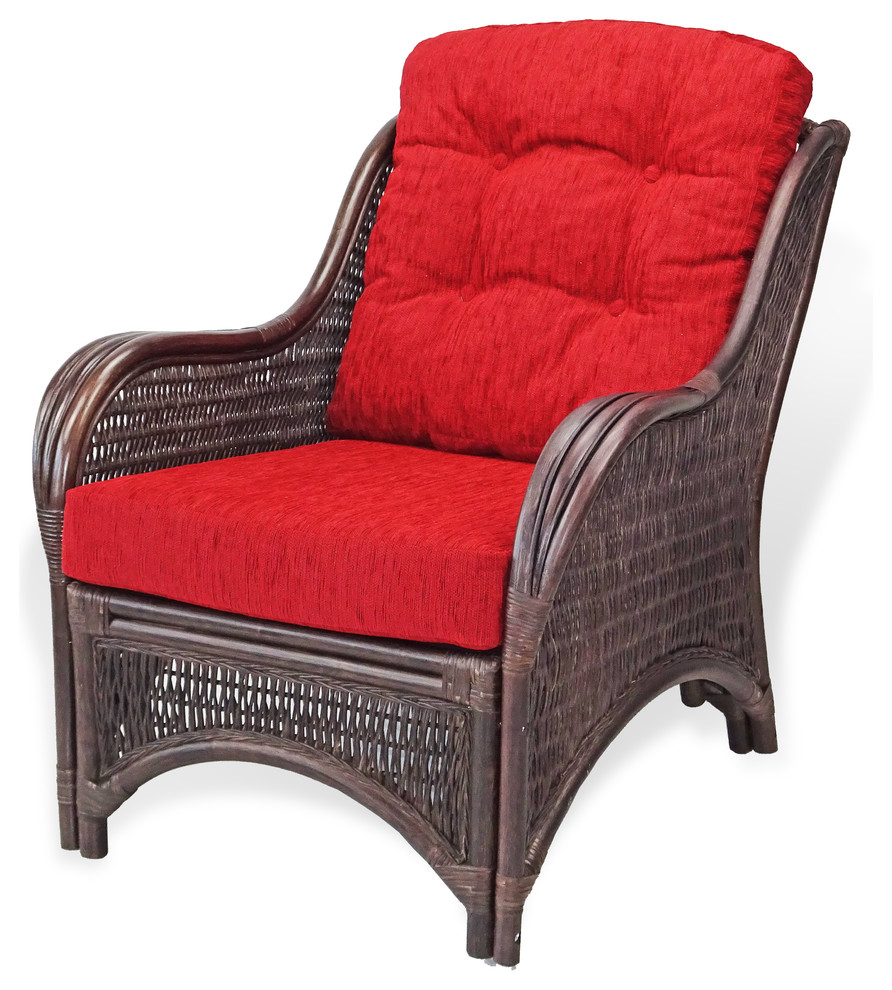 Jam Natural Rattan Wicker Handmade Chair w/ Cushion, Dark Brown