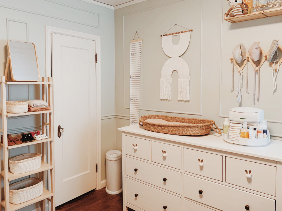 Montessori Inspired Nursery - We used the top of the dresser as a changing station in order to make sure that the furniture could grow with the child. We also were mindful to provide ample storage for all of the toys, clothes, and stuff that comes with adding a baby to a family.