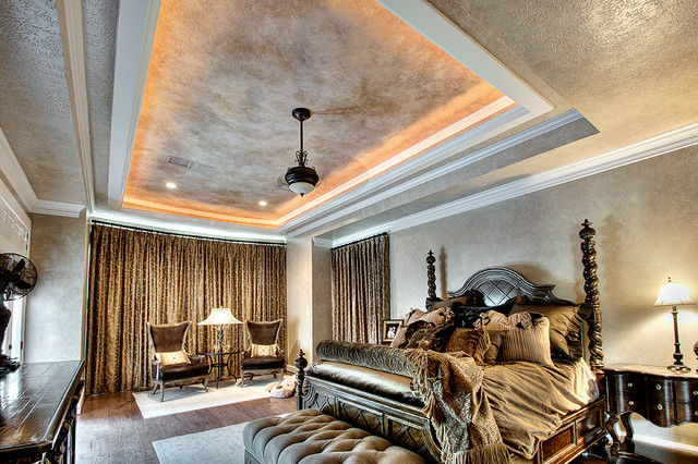 Glazed Bedroom Multi Layered Ceiling Mediterranean Bedroom