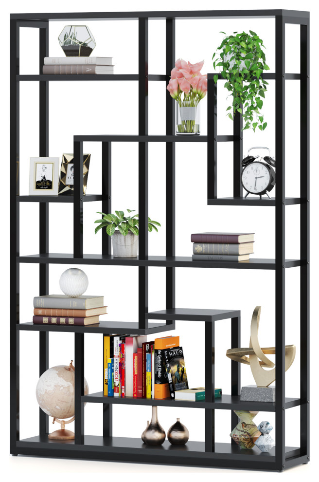 47" Bookcase 9 Tier Tall Book Shelf With Open Storage Shelf Industrial Bookcases by