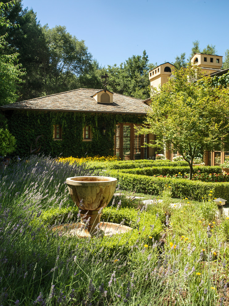 Photo of a mediterranean backyard formal garden in San Francisco.