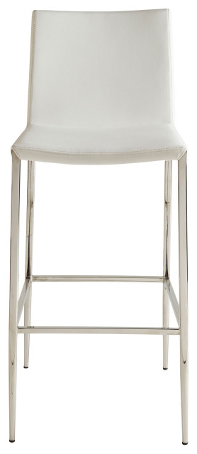 Diana-B Bar Stool, White With Polished Stainless Steel