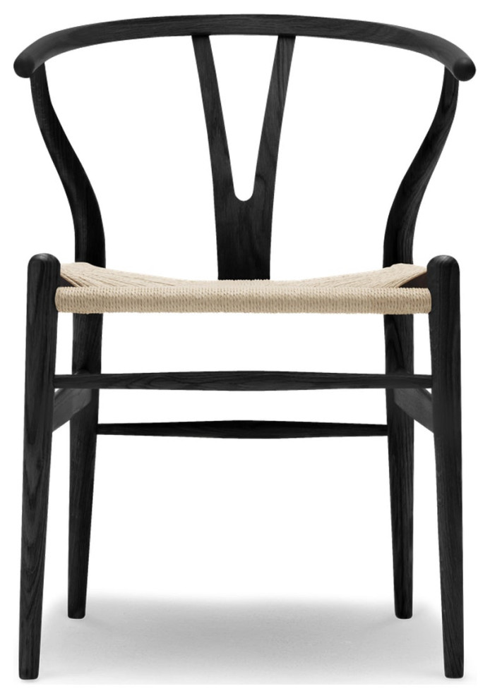 Classic Wishbone Dining Chair, Black, Set of 2 Mediterranean Dining