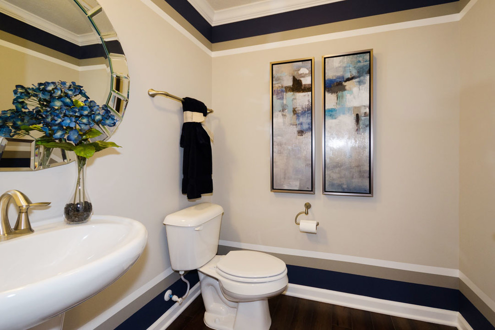 Photo of a traditional powder room in Indianapolis with a pedestal sink.