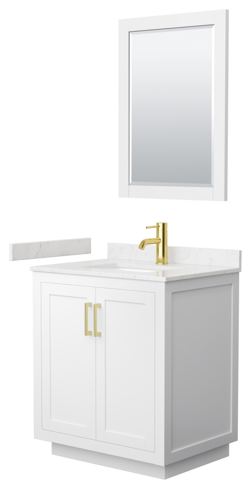 Miranda 30" Single Vanity, White, Carrara Marble Top, Gold Trim, 24