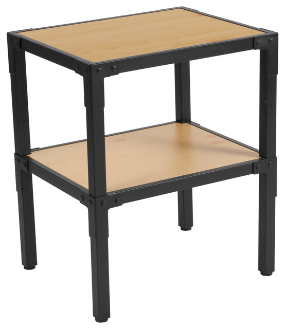 Holmby Collection Knotted Pine Wood Grain Finish Side Table, Black