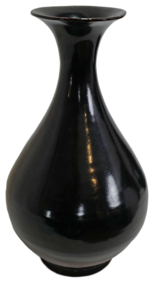 Vintage Style Black Ceramic Flute Vase