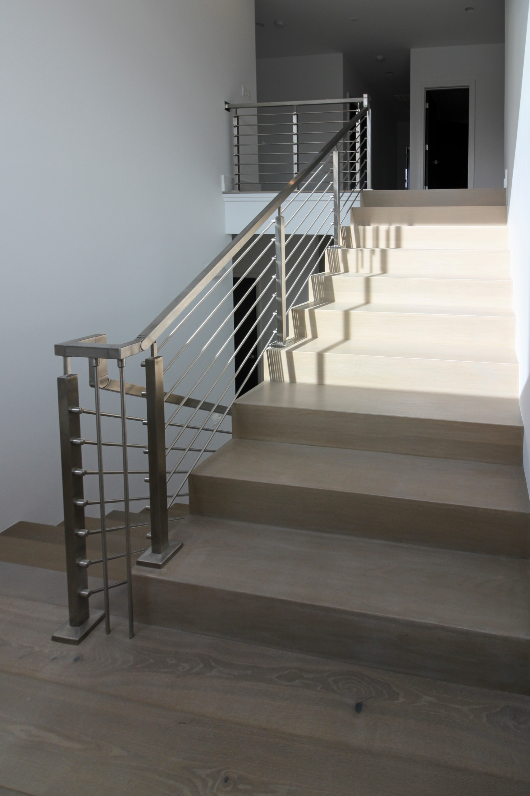 75_Modern Stairway: White O 75_ak & Stainless Steel Balustrade, McLean VA 22101