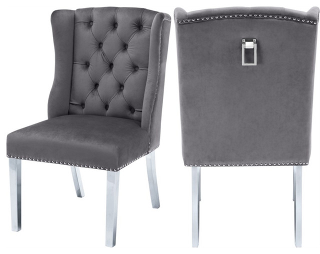 Maklaine Modern / Contemporary Gray Velvet Dining Chair (Set of 2
