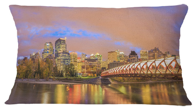 Calgary At Night Cityscape Photography Throw Pillow, 12"x20"